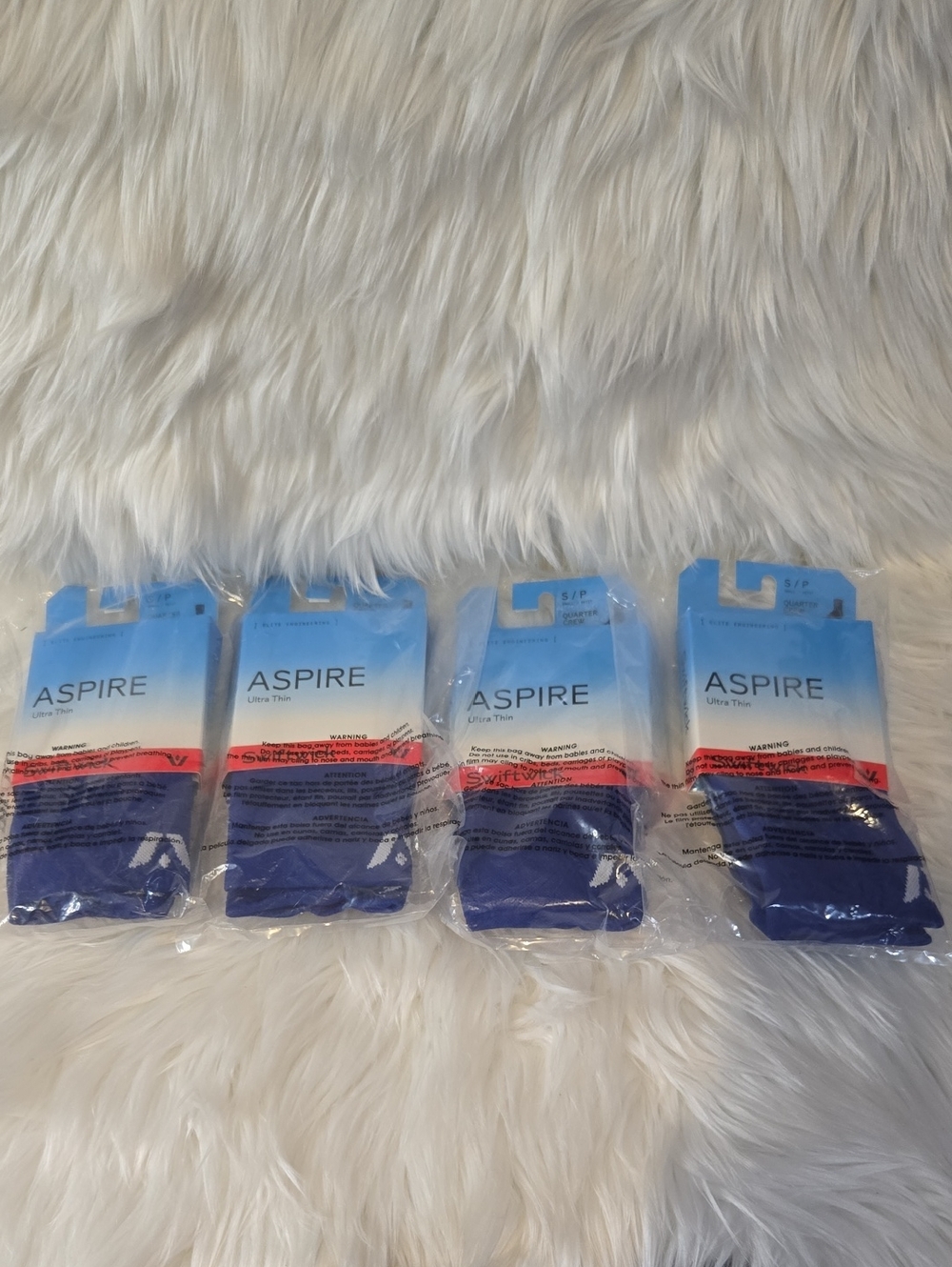 Aspire Swiftwick Ultra thin SZ Small Quarter Crew High Blue Socks 4 Pair Bundle